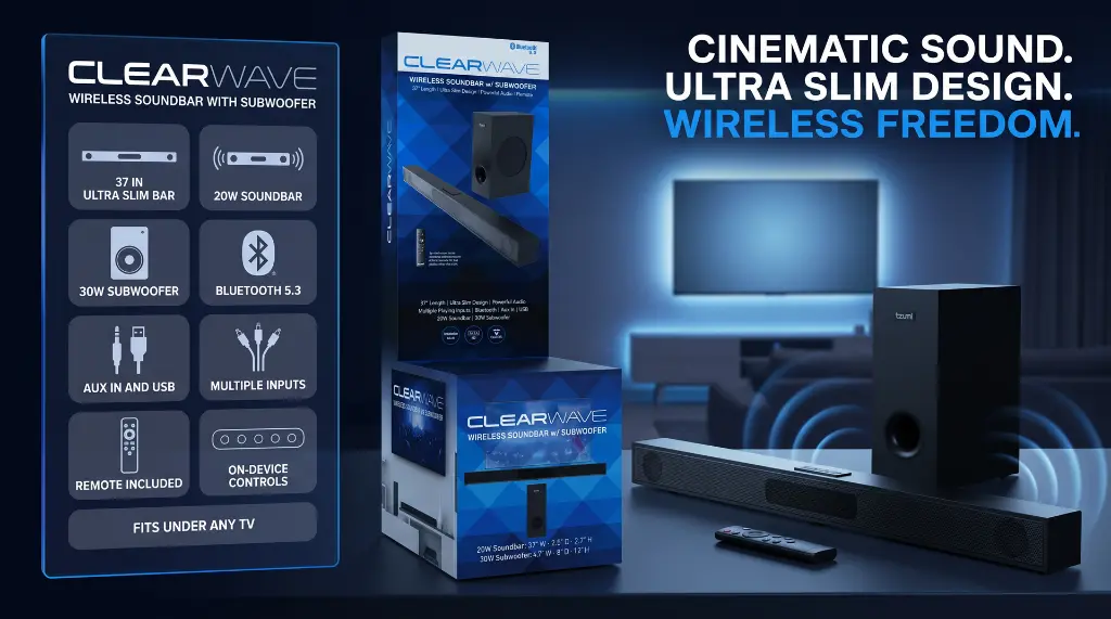 30082KJ - ClearWave Soundbar and Subwoofer - sheet.webp