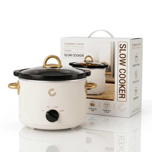 Complete Cuisine® Chef's Collection 3 Quart Slow Cooker (Cream/Gold)