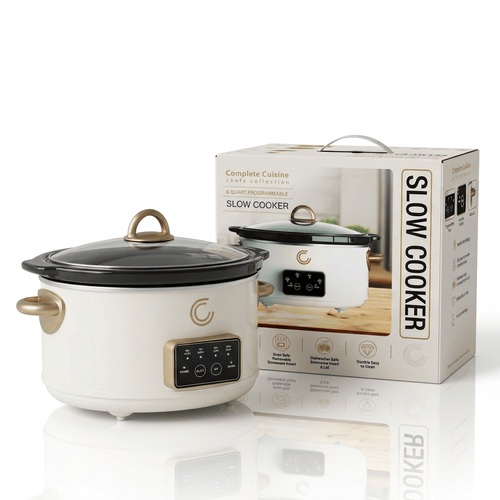 Complete Cuisine® Chef's Collection 6 Quart Programmable Slow Cooker (Cream/Gold)