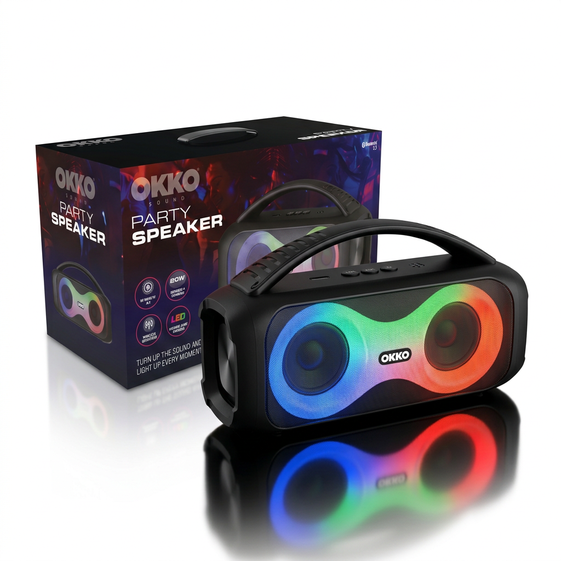 Okko 20W Bluetooth Party Speaker with LED Lights and Carrying Handle