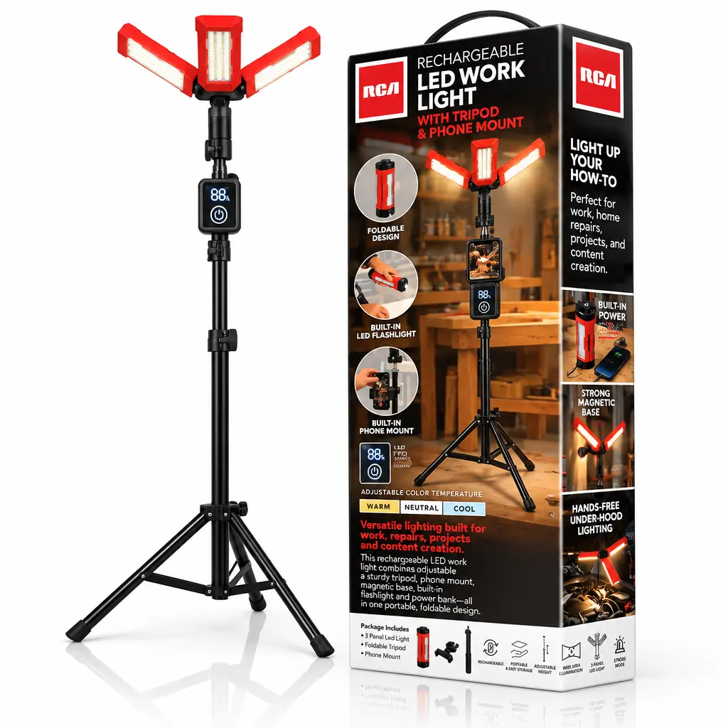 RCA Foldable Tripod Utility Stand with Phone Mount