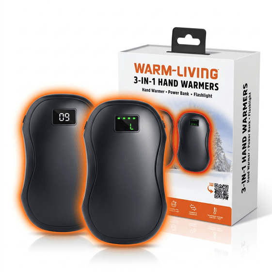 Warm Living 3-in-1 Handwarmers with Built-in Flashlight and Powerbank - Set of 2