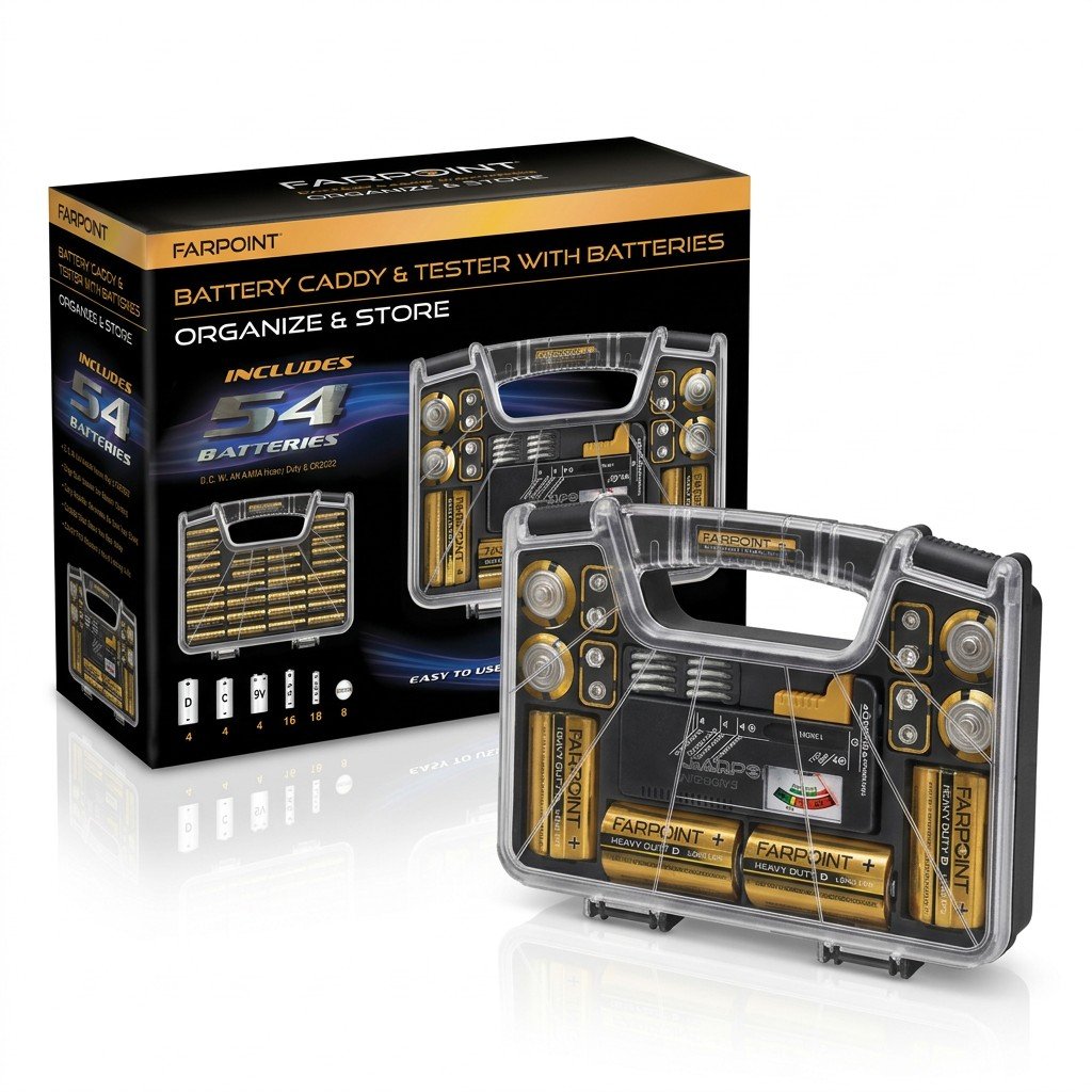 Farpoint Battery Caddy & Tester With Batteries