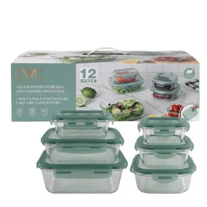 CWC 12-Piece Glass Food Storage Container Set with Lids  