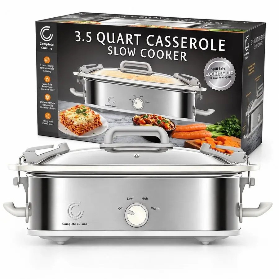 Complete Cuisine 3.5 QT Casserole Slow Cooker with Locking Lid 