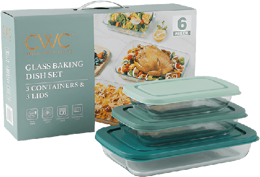 [3GLSBAKE1K2J-GRN] CWC 6 Piece Glass Bakeware Set