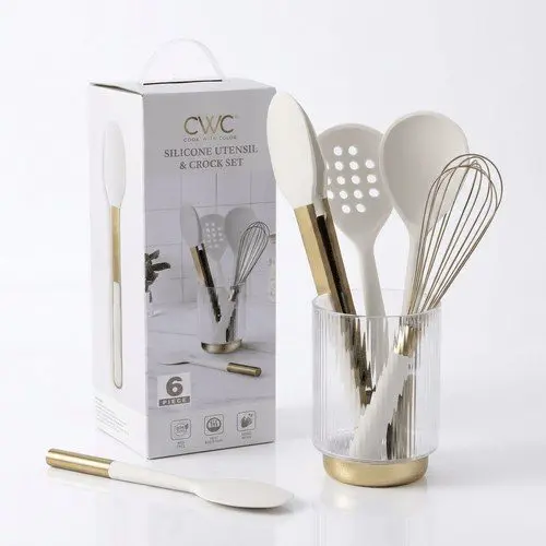 [6UTNCRCS1K2J - CRM] CWC 6 Pc. Silicone Kitchen Utensils Set with Crock