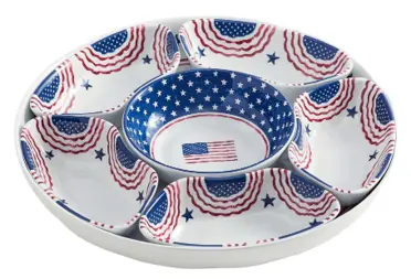 [LL-RM-04-K2J] 6-Section Melamine Serving Platter with Lazy Susan & Storage Lid- Americana