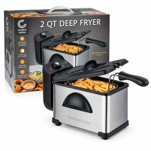 [CC-DP2000-HDL] Complete Cuisine® 2 Qt Electric Stainless Steel Deep Fryer